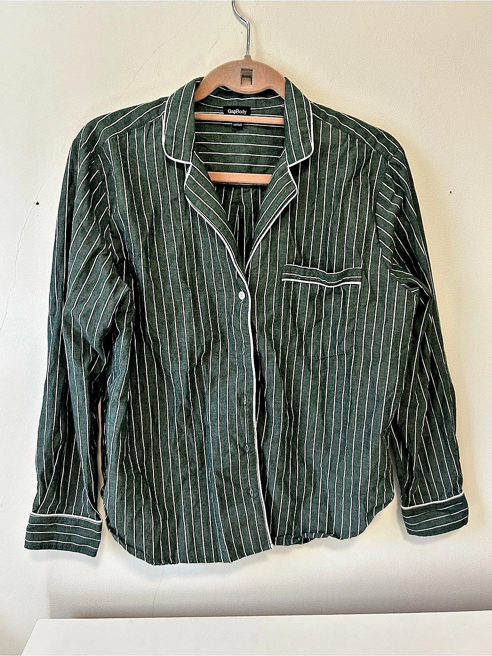 GapBody Striped Button Down Green & White XS